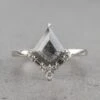 1.14 Carat Black Speckled Kite Diamond Engagement Ring, Paloma Setting, Platinum
