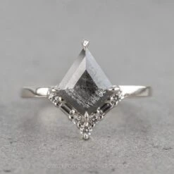 1.14 Carat Black Speckled Kite Diamond Engagement Ring, Paloma Setting, Platinum
