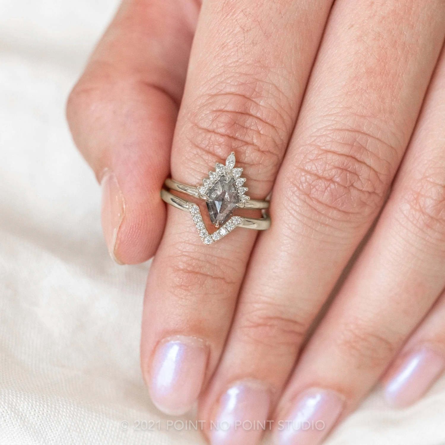 1.49 Carat Salt And Pepper Geometric Diamond Engagement Ring, Ava Setting, 14K White Gold 2 1.49 Carat Salt And Pepper Geometric Diamond Engagement Ring, Ava Setting, 14K White Gold - Image 2