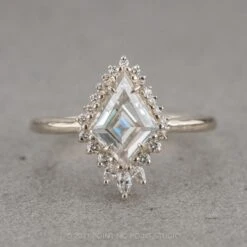 Kite Moissanite And Diamond Engagement Ring, Cleo Halo Setting, Platinum