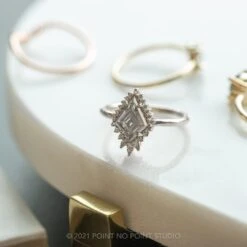 Kite Moissanite And Diamond Engagement Ring, Cleo Halo Setting, Platinum -Point No Point Studio Store 210301WG 7 6cc54a4e 4164 45f5 870e cc83a65462bd