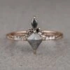 .64 Carat Salt And Pepper Kite Diamond Engagement Ring, Ombre Avaline Setting, 14K Rose Gold