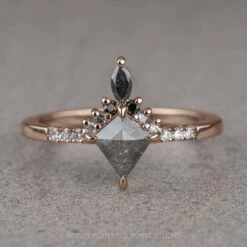 .64 Carat Salt And Pepper Kite Diamond Engagement Ring, Ombre Avaline Setting, 14K Rose Gold