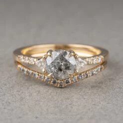 1.19 Carat Salt And Pepper Round Diamond Engagement Ring, Eliza Setting, 14K Yellow Gold -Point No Point Studio Store 210312 1