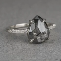 2.49 Carat Salt And Pepper Pear Diamond Engagement Ring, Jules Setting, Platinum -Point No Point Studio Store 210322P 3 a40fe3f6 088b 416d 82e9 412ee6997007