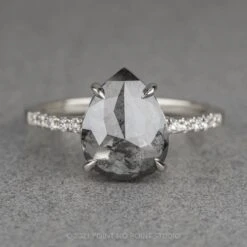 2.49 Carat Salt And Pepper Pear Diamond Engagement Ring, Jules Setting, Platinum