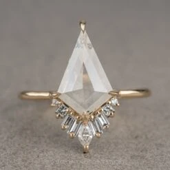 1.94 Carat Icy White Kite Diamond Engagement Ring, Wren Setting, 14K Yellow Gold