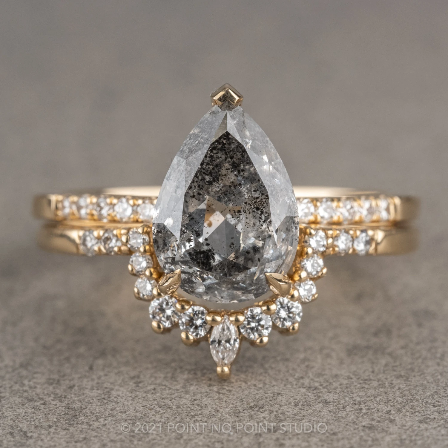 2.02 Carat Salt And Pepper Pear Diamond Engagement Ring, Sirena Setting, 14K Yellow Gold 15 2.02 Carat Salt And Pepper Pear Diamond Engagement Ring, Sirena Setting, 14K Yellow Gold - Image 15