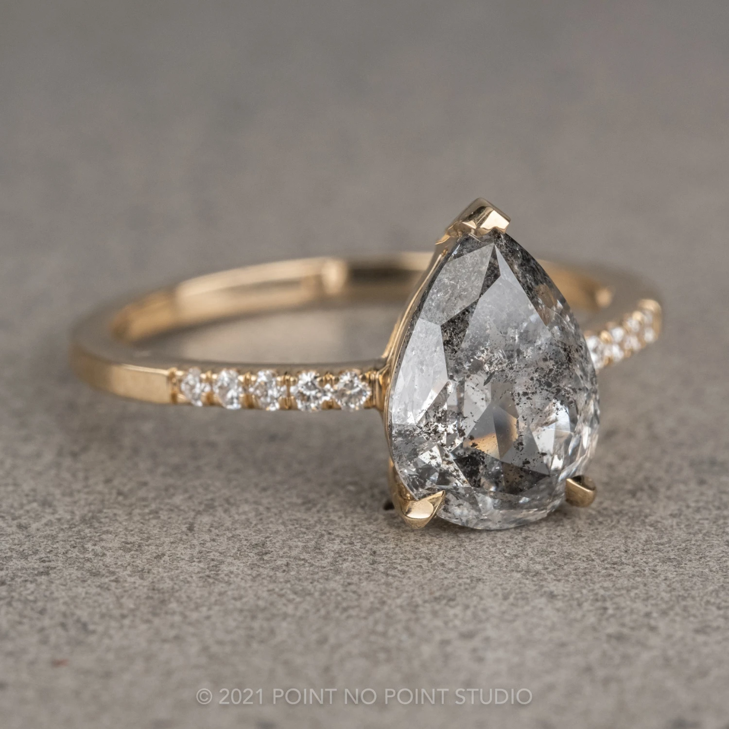 2.02 Carat Salt And Pepper Pear Diamond Engagement Ring, Sirena Setting, 14K Yellow Gold 16 2.02 Carat Salt And Pepper Pear Diamond Engagement Ring, Sirena Setting, 14K Yellow Gold - Image 16