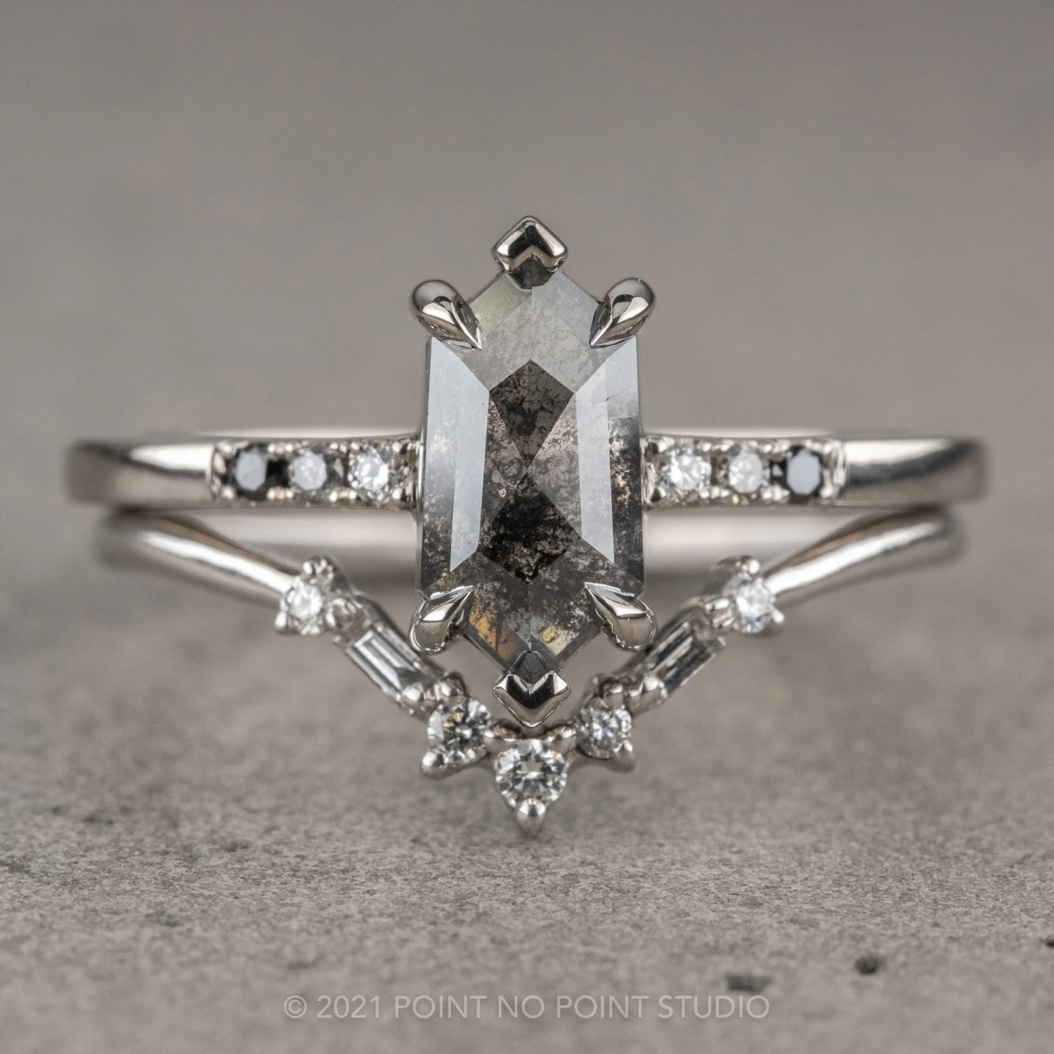 1.32 Carat Salt And Pepper Hexagon Diamond Engagement Ring, Sirena Setting, 14K White Gold 6 1.32 Carat Salt And Pepper Hexagon Diamond Engagement Ring, Sirena Setting, 14K White Gold - Image 6