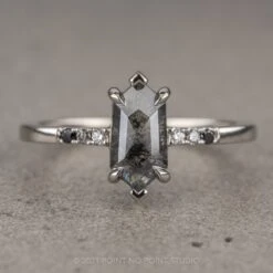 1.32 Carat Salt And Pepper Hexagon Diamond Engagement Ring, Sirena Setting, 14K White Gold