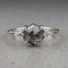 1.40 Carat Black Speckled Hexagon Diamond Engagement Ring, Ombre Eliza Setting, Platinum