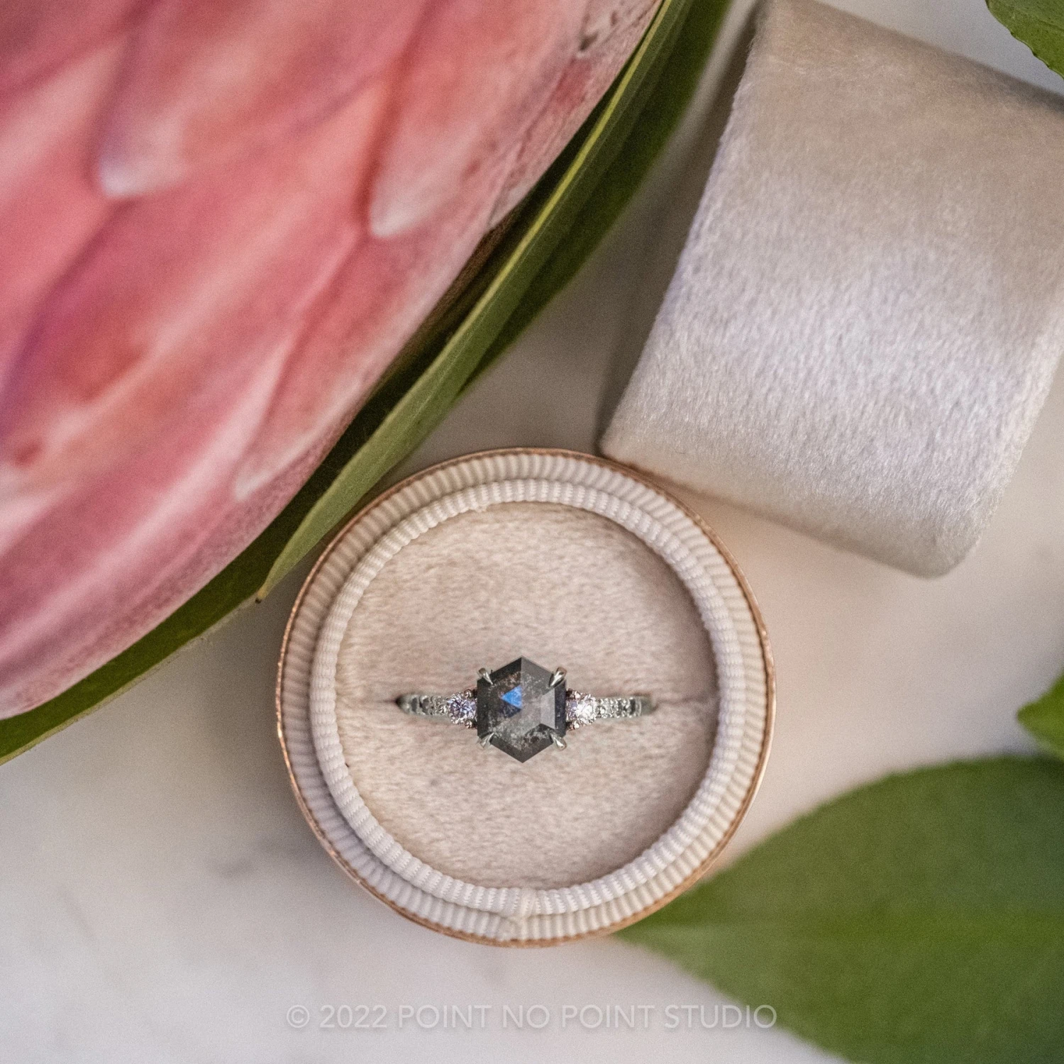 1.40 Carat Black Speckled Hexagon Diamond Engagement Ring, Ombre Eliza Setting, Platinum 3 1.40 Carat Black Speckled Hexagon Diamond Engagement Ring, Ombre Eliza Setting, Platinum - Image 3