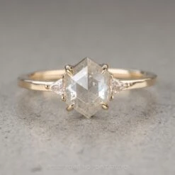 1.48 Carat Icy White Hexagon Diamond Engagement Ring, Zoe Setting, 14K Yellow Gold