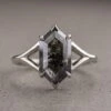 1.84 Carat Black Speckled Hexagon Diamond Engagement Ring, Charlize Setting, Platinum