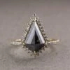 3.37 Carat Black Kite Diamond Engagement Ring, Solstice Setting, 14k Yellow Gold