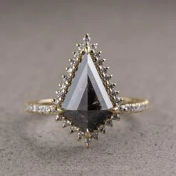 3.37 Carat Black Kite Diamond Engagement Ring, Solstice Setting, 14k Yellow Gold