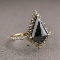3.37 Carat Black Kite Diamond Engagement Ring, Solstice Setting, 14k Yellow Gold -Point No Point Studio Store 220044YG 2