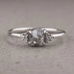 .89 Carat Salt And Pepper Hexagon Engagement Ring, Quinn Setting, Platinum