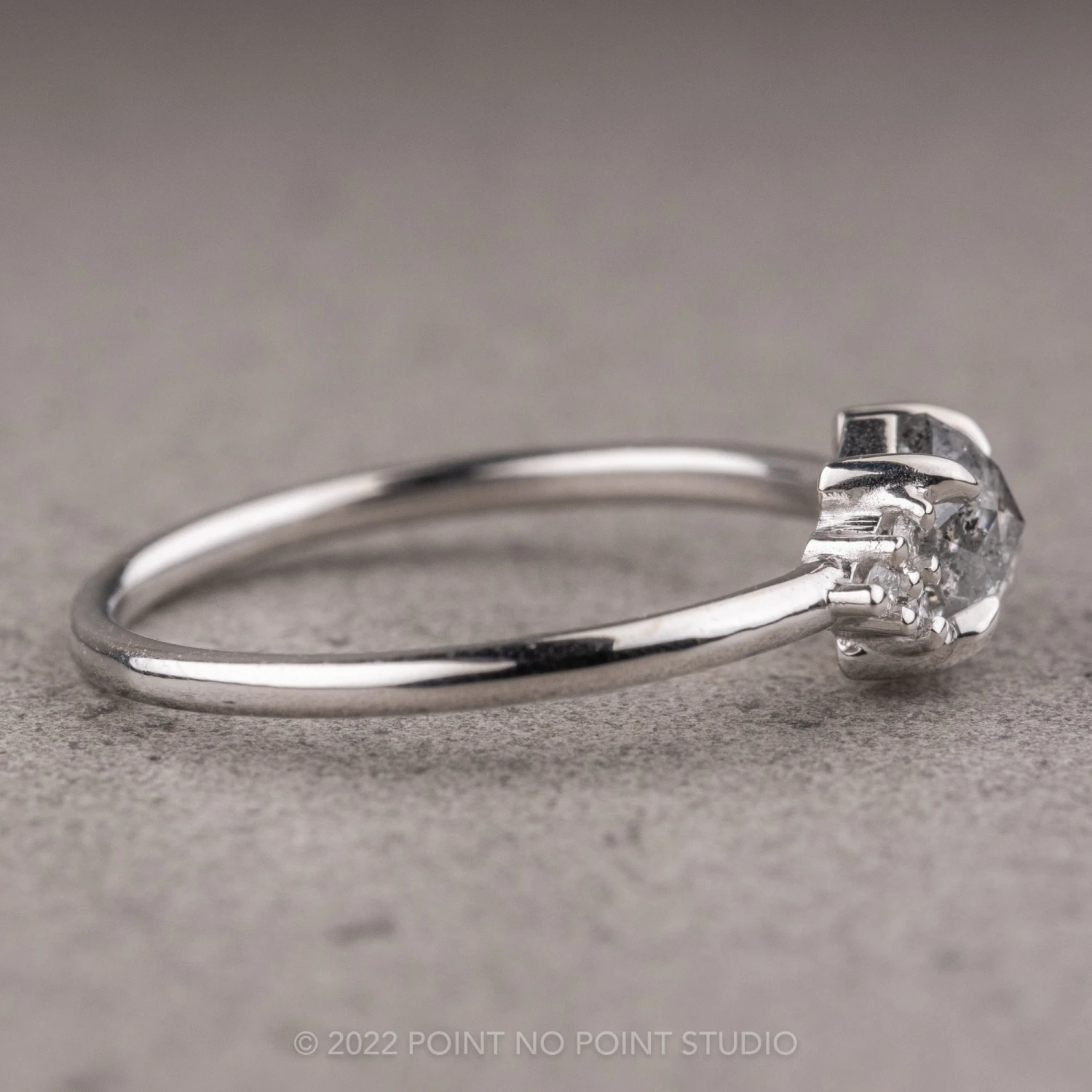 .89 Carat Salt And Pepper Hexagon Engagement Ring, Quinn Setting, 14K White Gold 7 .89 Carat Salt And Pepper Hexagon Engagement Ring, Quinn Setting, 14K White Gold - Image 7