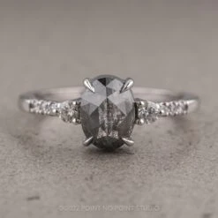 2.38 Carat Black Speckled Oval Diamond Engagement Ring, Eliza Setting, Platinum