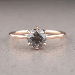 1.08 Carat Salt And Pepper Round Diamond Engagement Ring, Madeline Setting, 14k Rose Gold