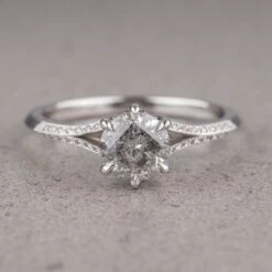 1.04 Carat Salt And Pepper Round Diamond Engagement Ring, Mackenzie Setting, Platinum