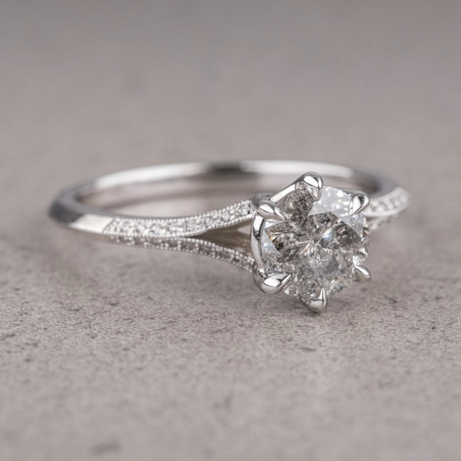 1.04 Carat Salt And Pepper Round Diamond Engagement Ring, Mackenzie Setting, Platinum 8 1.04 Carat Salt And Pepper Round Diamond Engagement Ring, Mackenzie Setting, Platinum - Image 8