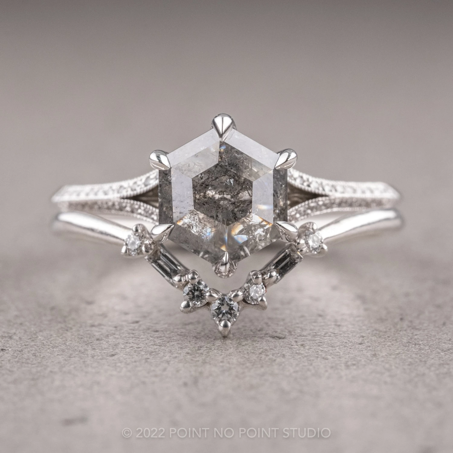 1.36 Carat Salt And Pepper Hexagon Diamond Engagement Ring, Mackenzie Setting, Platinum 8 1.36 Carat Salt And Pepper Hexagon Diamond Engagement Ring, Mackenzie Setting, Platinum - Image 8