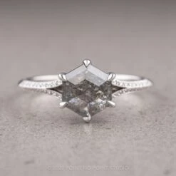 1.36 Carat Salt And Pepper Hexagon Diamond Engagement Ring, Mackenzie Setting, Platinum