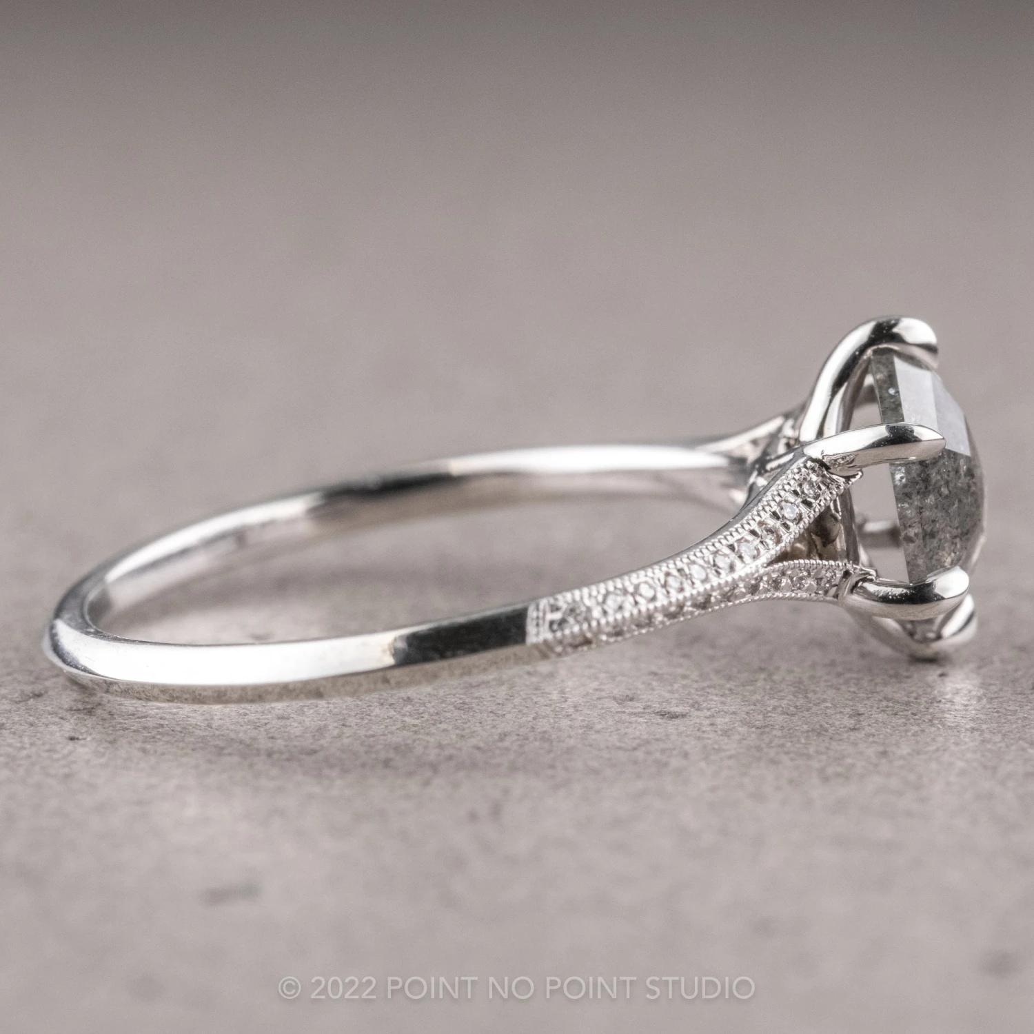 1.36 Carat Salt And Pepper Hexagon Diamond Engagement Ring, Mackenzie Setting, 14K White Gold 10 1.36 Carat Salt And Pepper Hexagon Diamond Engagement Ring, Mackenzie Setting, 14K White Gold - Image 10