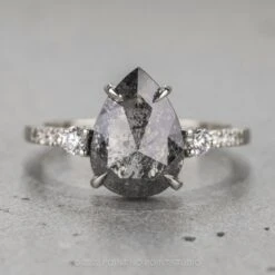 3.56 Carat Salt And Pepper Pear Diamond Engagement Ring, Eliza Setting, Platinum
