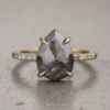 2.03 Carat Black Speckled Pear Diamond Engagement Ring, Jules Setting, 14K Yellow Gold