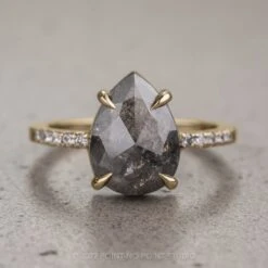 2.03 Carat Black Speckled Pear Diamond Engagement Ring, Jules Setting, 14K Yellow Gold