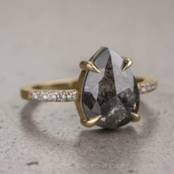 2.03 Carat Black Speckled Pear Diamond Engagement Ring, Jules Setting, 14K Yellow Gold -Point No Point Studio Store 220138YG 3
