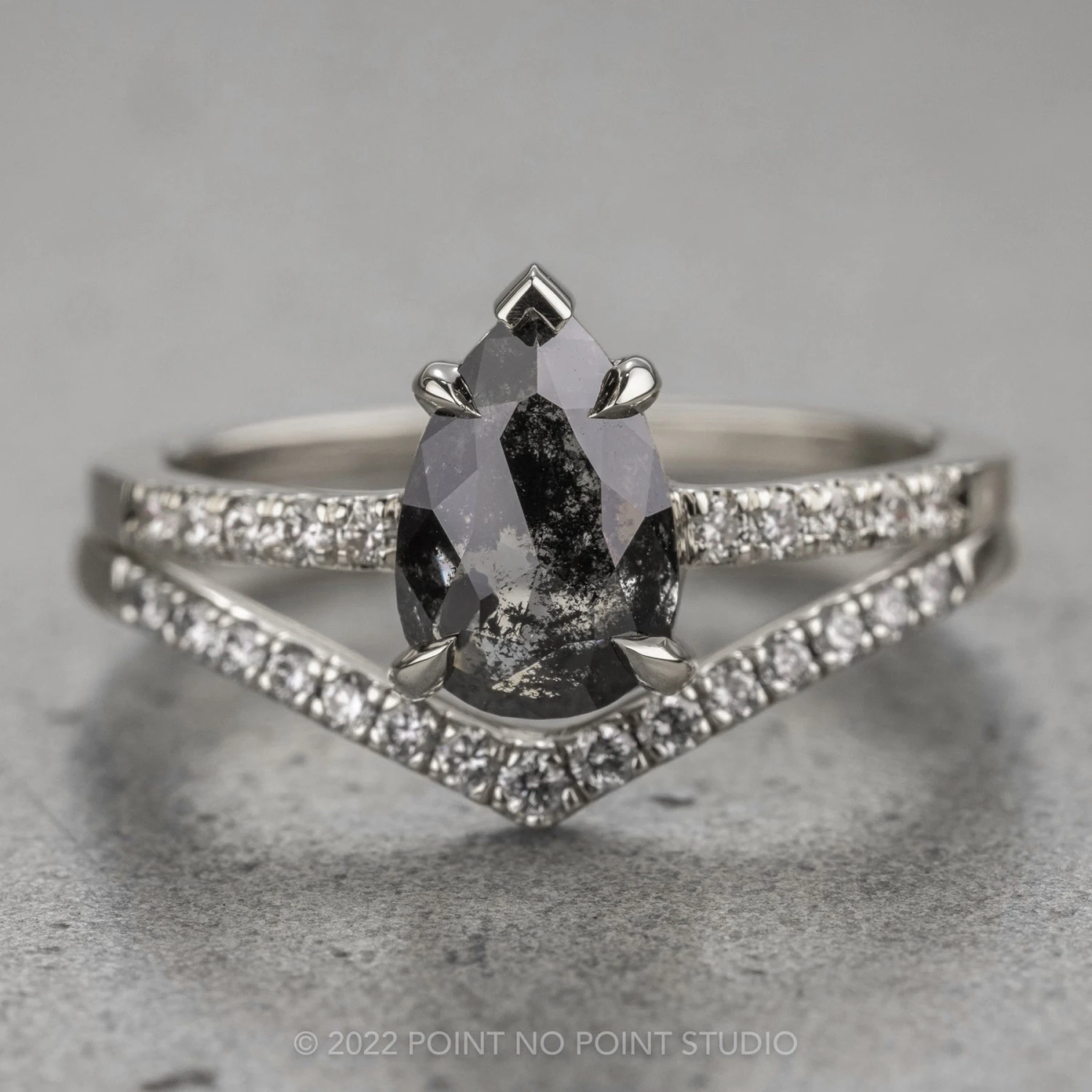 1.78 Carat Black Speckled Pear Diamond Engagement Ring, Jules Setting, Platinum 7 1.78 Carat Black Speckled Pear Diamond Engagement Ring, Jules Setting, Platinum - Image 7