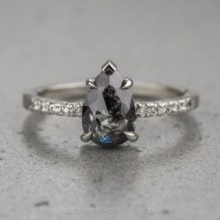1.78 Carat Black Speckled Pear Diamond Engagement Ring, Jules Setting, Platinum
