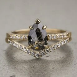 1.78 Carat Black Speckled Pear Diamond Engagement Ring, Jules Setting, 14K Yellow Gold -Point No Point Studio Store 220139YG 1