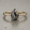 1.78 Carat Black Speckled Pear Diamond Engagement Ring, Jules Setting, 14K Yellow Gold