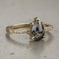 1.78 Carat Black Speckled Pear Diamond Engagement Ring, Jules Setting, 14K Yellow Gold -Point No Point Studio Store 220139YG 3