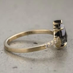 1.78 Carat Black Speckled Pear Diamond Engagement Ring, Jules Setting, 14K Yellow Gold -Point No Point Studio Store 220139YG 4