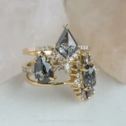 1.78 Carat Black Speckled Pear Diamond Engagement Ring, Jules Setting, 14K Yellow Gold -Point No Point Studio Store 220139YG 6