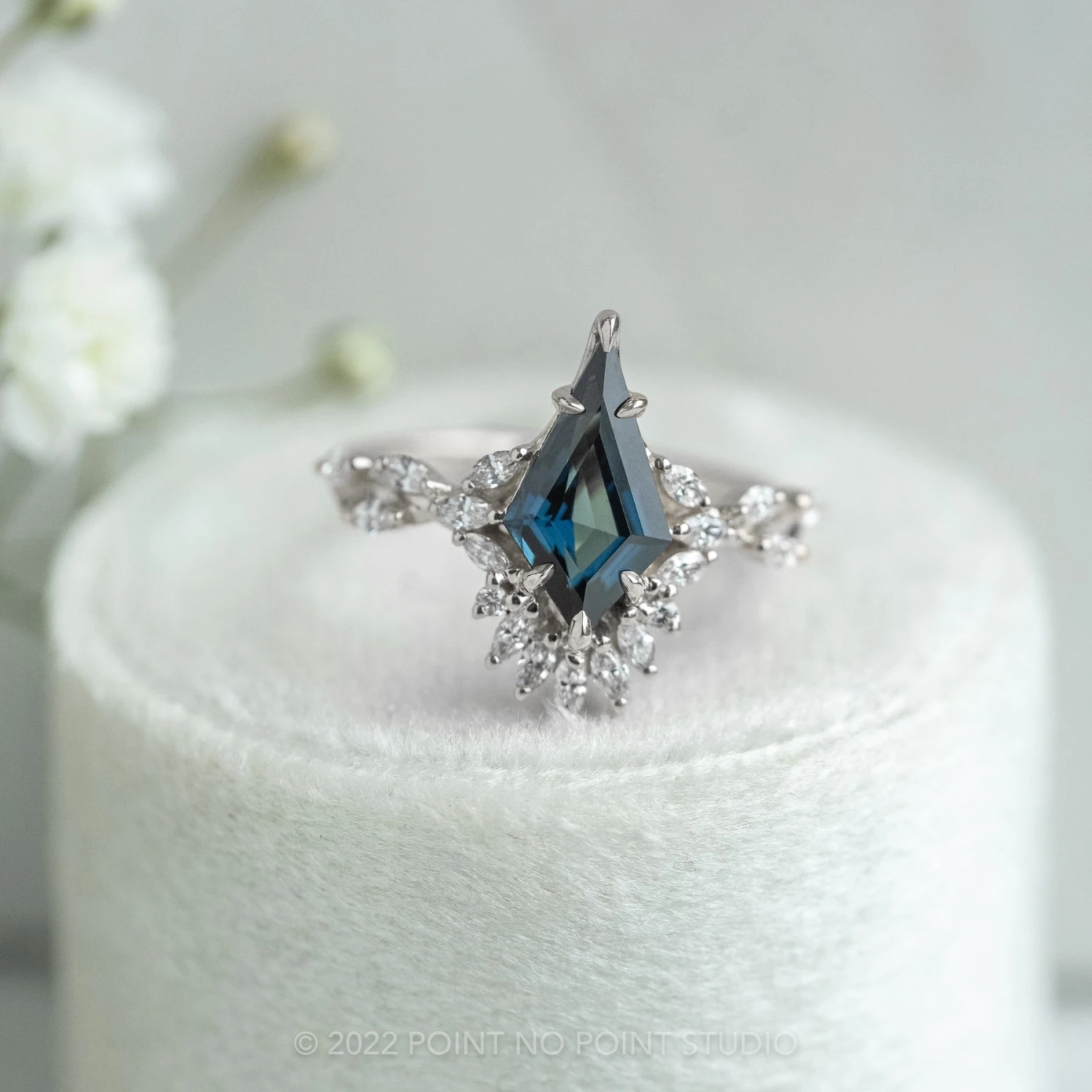 1.86 Carat Teal Kite Sapphire And Diamond Engagement Ring, Quinnie Setting, Platinum 3 1.86 Carat Teal Kite Sapphire And Diamond Engagement Ring, Quinnie Setting, Platinum - Image 3