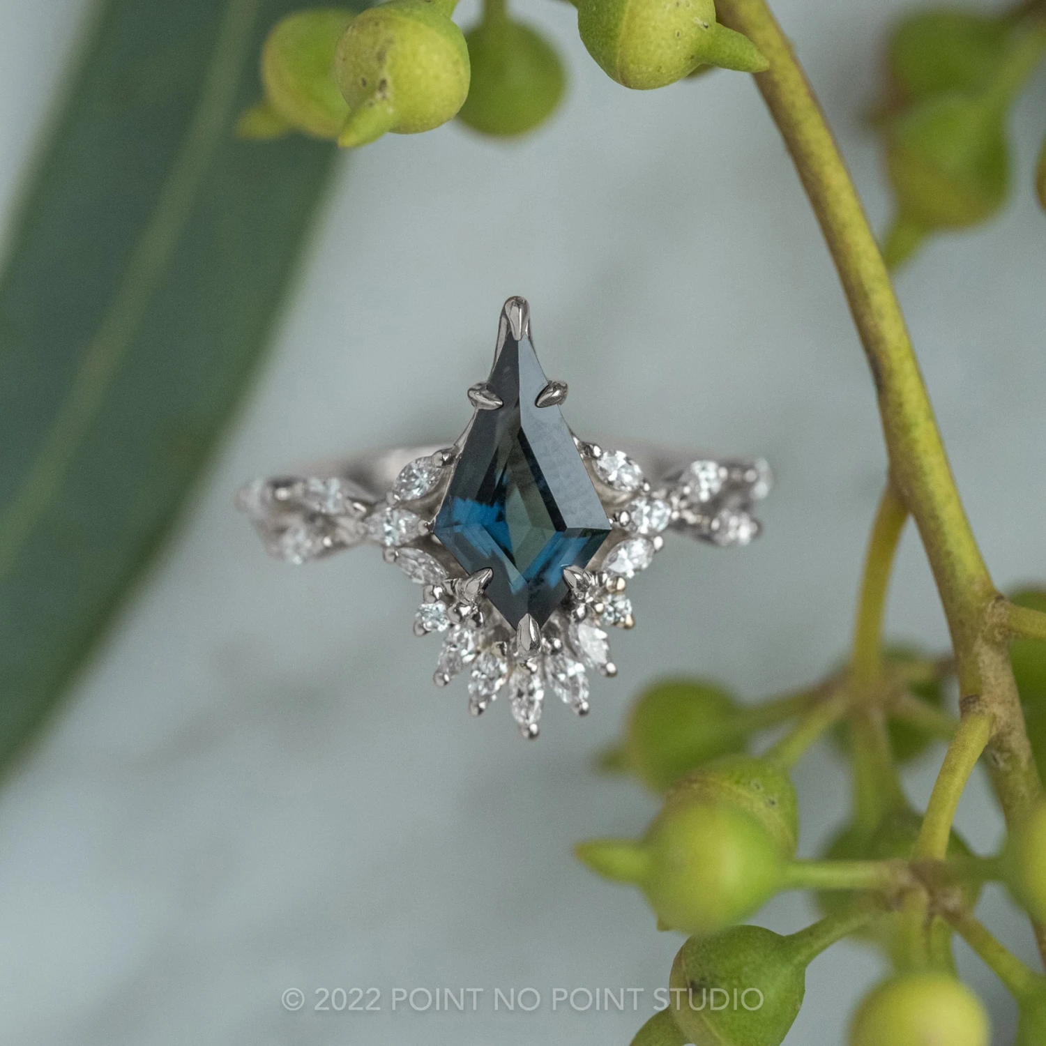 1.86 Carat Teal Kite Sapphire And Diamond Engagement Ring, Quinnie Setting, Platinum 5 1.86 Carat Teal Kite Sapphire And Diamond Engagement Ring, Quinnie Setting, Platinum - Image 5