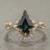 1.86 Carat Teal Kite Sapphire And Diamond Engagement Ring, Quinnie Setting, 14K Yellow Gold
