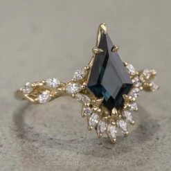 1.86 Carat Teal Kite Sapphire And Diamond Engagement Ring, Quinnie Setting, 14K Yellow Gold -Point No Point Studio Store 220152YG 2 32214e9c 8db9 40c8 a419 2be53e539906