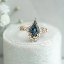 1.86 Carat Teal Kite Sapphire And Diamond Engagement Ring, Quinnie Setting, 14K Yellow Gold -Point No Point Studio Store 220152YG 6 cd656ea2 ba28 4a15 ab86 13cad807c538