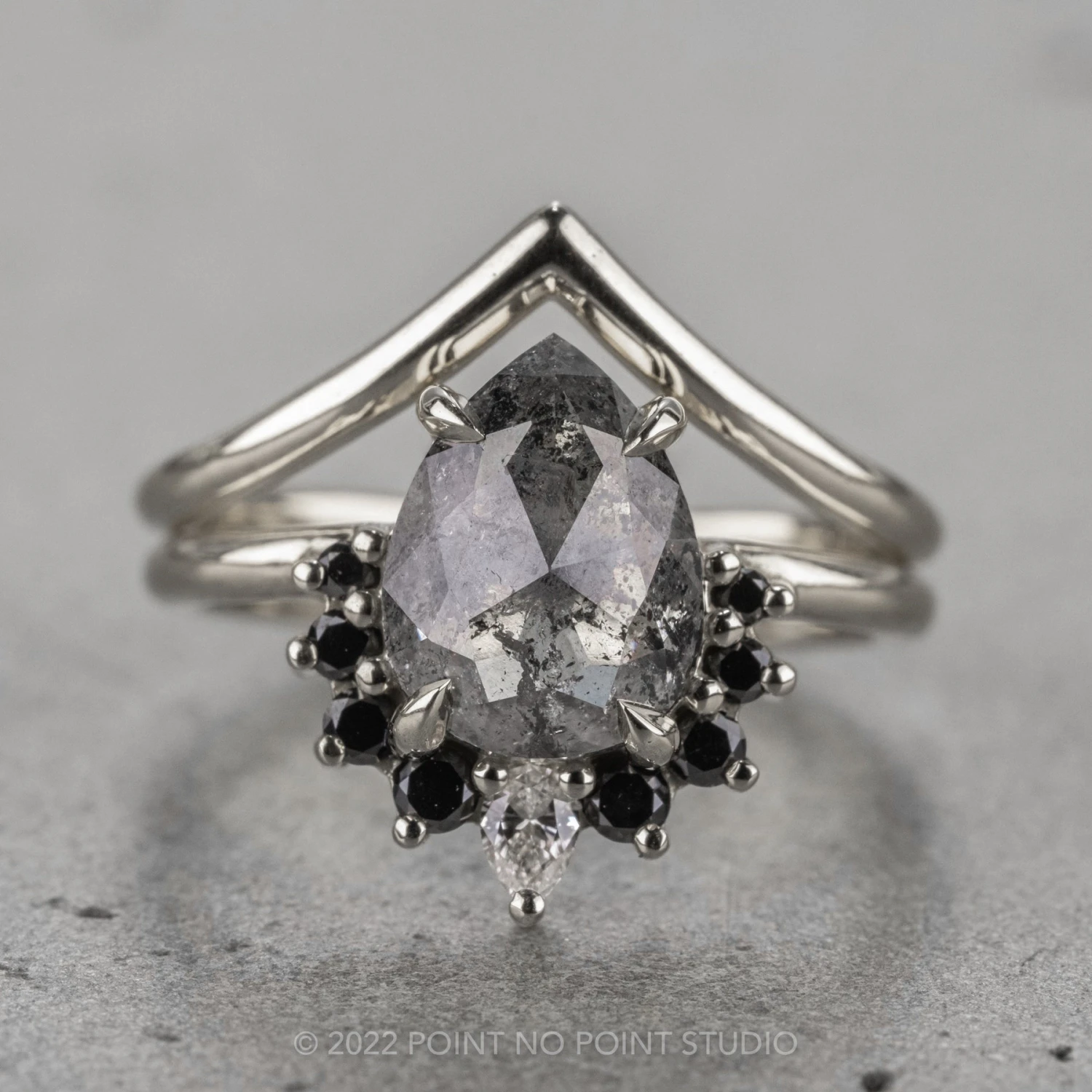 2.61 Carat Salt And Pepper Pear Diamond Engagement Ring, Ava Setting, 14K White Gold 6 2.61 Carat Salt And Pepper Pear Diamond Engagement Ring, Ava Setting, 14K White Gold - Image 6