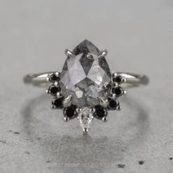 2.61 Carat Salt And Pepper Pear Diamond Engagement Ring, Ava Setting, 14K White Gold