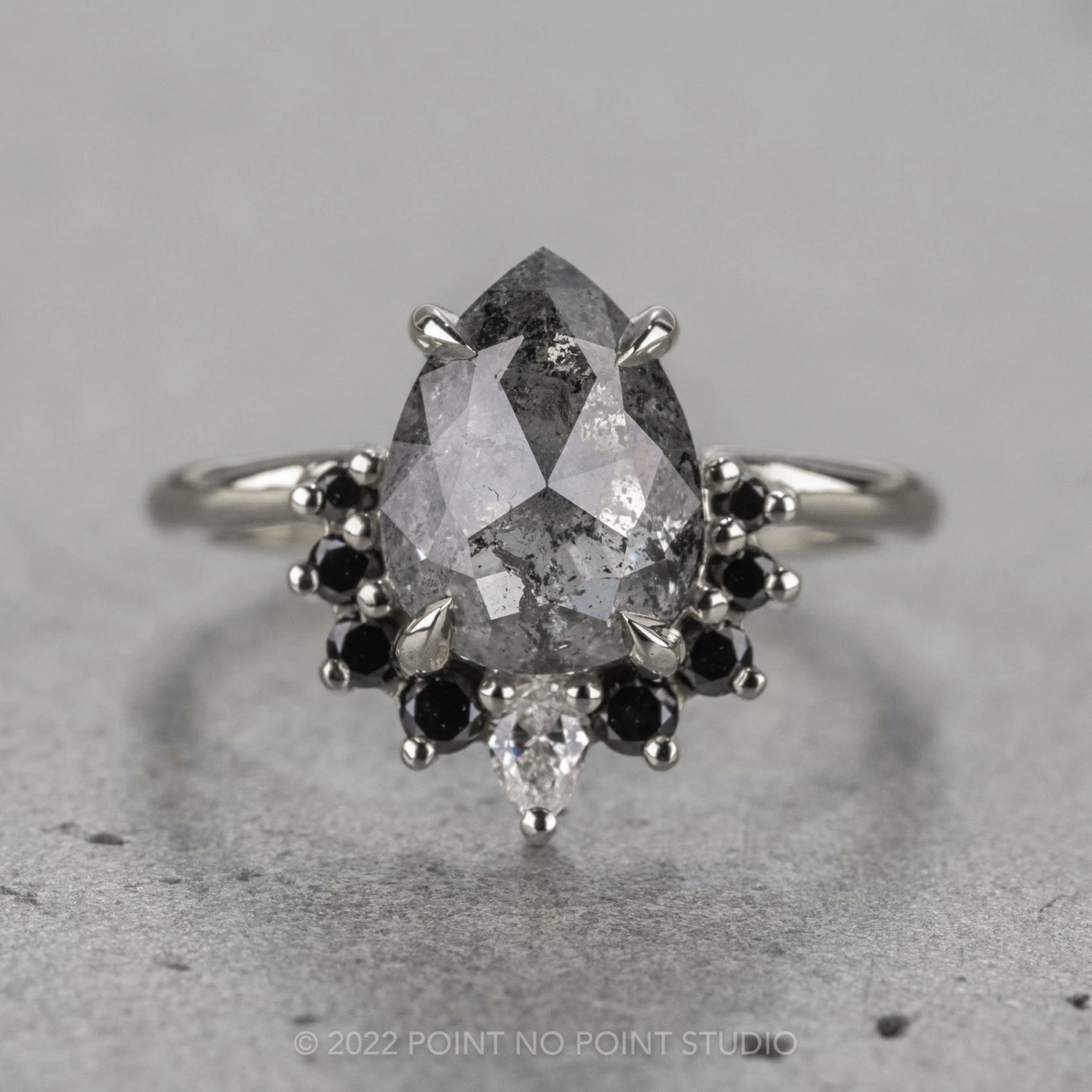 2.61 Carat Salt And Pepper Pear Diamond Engagement Ring, Ava Setting, 14K White Gold 1 2.61 Carat Salt And Pepper Pear Diamond Engagement Ring, Ava Setting, 14K White Gold